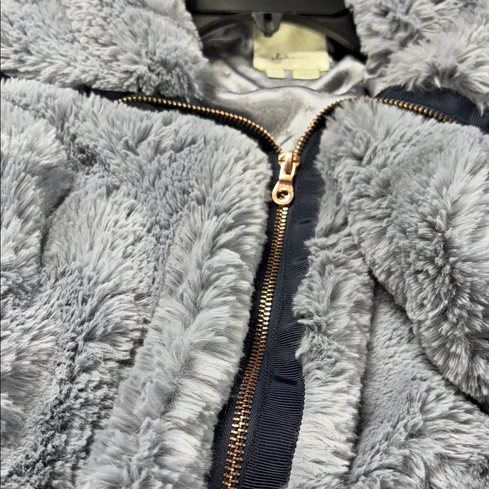 Anthropology Elevenses Charcoal plum  Teddy Jacket faux fir lined jacket L - Picture 9 of 9